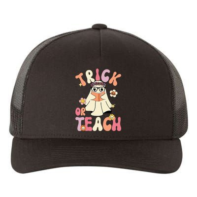 Groovy Halloween Trick or Teach Retro Floral Ghost Teacher Yupoong Adult 5-Panel Trucker Hat