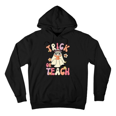 Groovy Halloween Trick or Teach Retro Floral Ghost Teacher Hoodie