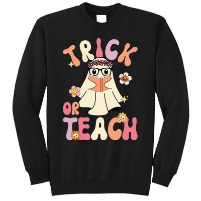 Groovy Halloween Trick or Teach Retro Floral Ghost Teacher Sweatshirt