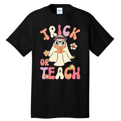 Groovy Halloween Trick or Teach Retro Floral Ghost Teacher Tall T-Shirt