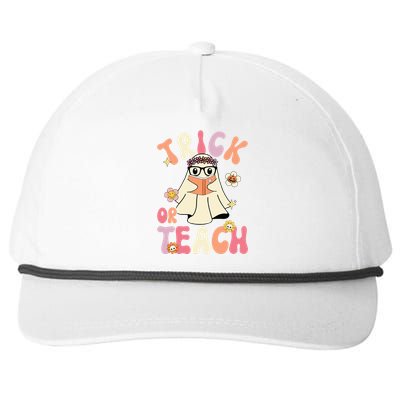 Groovy Halloween Trick or Teach Retro Floral Ghost Teacher Snapback Five-Panel Rope Hat