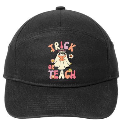 Groovy Halloween Trick or Teach Retro Floral Ghost Teacher 7-Panel Snapback Hat