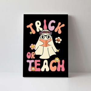 Groovy Halloween Trick or Teach Retro Floral Ghost Teacher Canvas