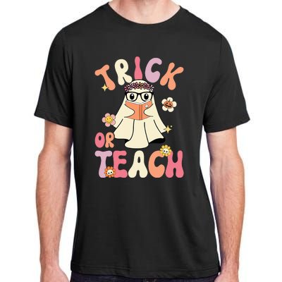 Groovy Halloween Trick or Teach Retro Floral Ghost Teacher Adult ChromaSoft Performance T-Shirt