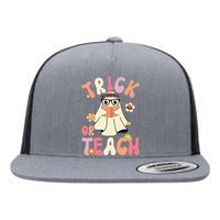 Groovy Halloween Trick or Teach Retro Floral Ghost Teacher Flat Bill Trucker Hat