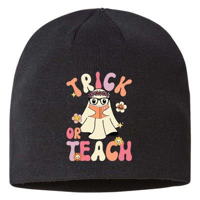 Groovy Halloween Trick or Teach Retro Floral Ghost Teacher Sustainable Beanie