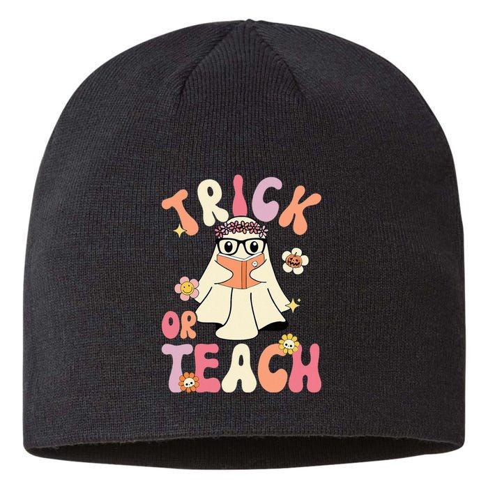 Groovy Halloween Trick or Teach Retro Floral Ghost Teacher Sustainable Beanie