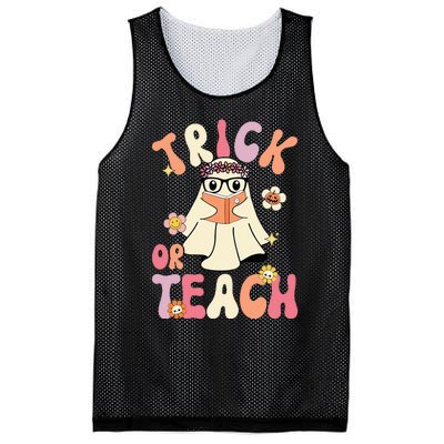 Groovy Halloween Trick or Teach Retro Floral Ghost Teacher Mesh Reversible Basketball Jersey Tank