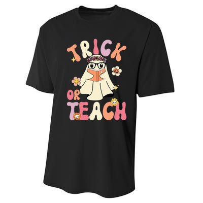 Groovy Halloween Trick or Teach Retro Floral Ghost Teacher Performance Sprint T-Shirt