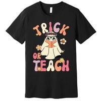 Groovy Halloween Trick or Teach Retro Floral Ghost Teacher Premium T-Shirt