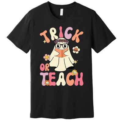 Groovy Halloween Trick or Teach Retro Floral Ghost Teacher Premium T-Shirt