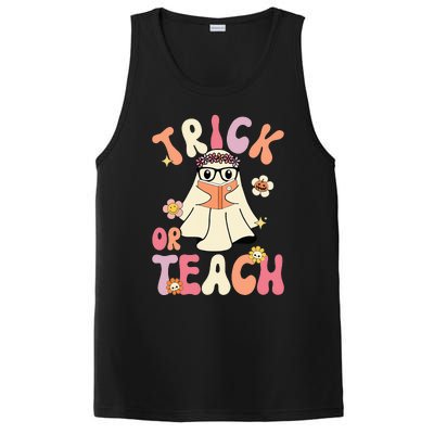 Groovy Halloween Trick or Teach Retro Floral Ghost Teacher PosiCharge Competitor Tank