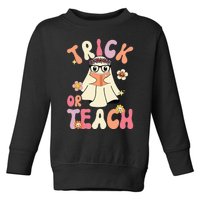 Groovy Halloween Trick or Teach Retro Floral Ghost Teacher Toddler Sweatshirt