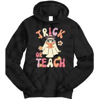 Groovy Halloween Trick or Teach Retro Floral Ghost Teacher Tie Dye Hoodie