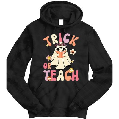 Groovy Halloween Trick or Teach Retro Floral Ghost Teacher Tie Dye Hoodie