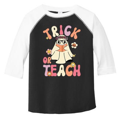 Groovy Halloween Trick or Teach Retro Floral Ghost Teacher Toddler Fine Jersey T-Shirt