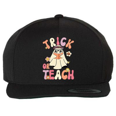 Groovy Halloween Trick or Teach Retro Floral Ghost Teacher Wool Snapback Cap