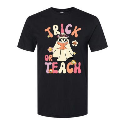 Groovy Halloween Trick or Teach Retro Floral Ghost Teacher Softstyle CVC T-Shirt