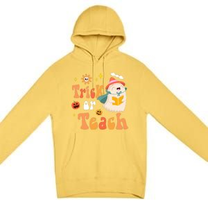 Groovy Halloween Trick Or Teach Floral Ghost Teacher Premium Pullover Hoodie