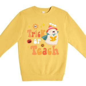 Groovy Halloween Trick Or Teach Floral Ghost Teacher Premium Crewneck Sweatshirt