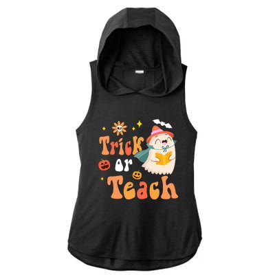 Groovy Halloween Trick Or Teach Floral Ghost Teacher Ladies PosiCharge Tri-Blend Wicking Draft Hoodie Tank