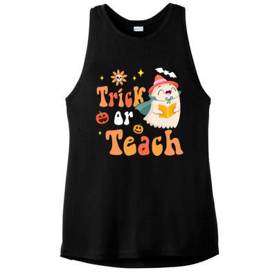 Groovy Halloween Trick Or Teach Floral Ghost Teacher Ladies PosiCharge Tri-Blend Wicking Tank