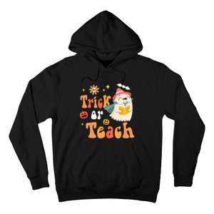 Groovy Halloween Trick Or Teach Floral Ghost Teacher Hoodie