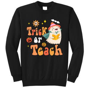 Groovy Halloween Trick Or Teach Floral Ghost Teacher Sweatshirt