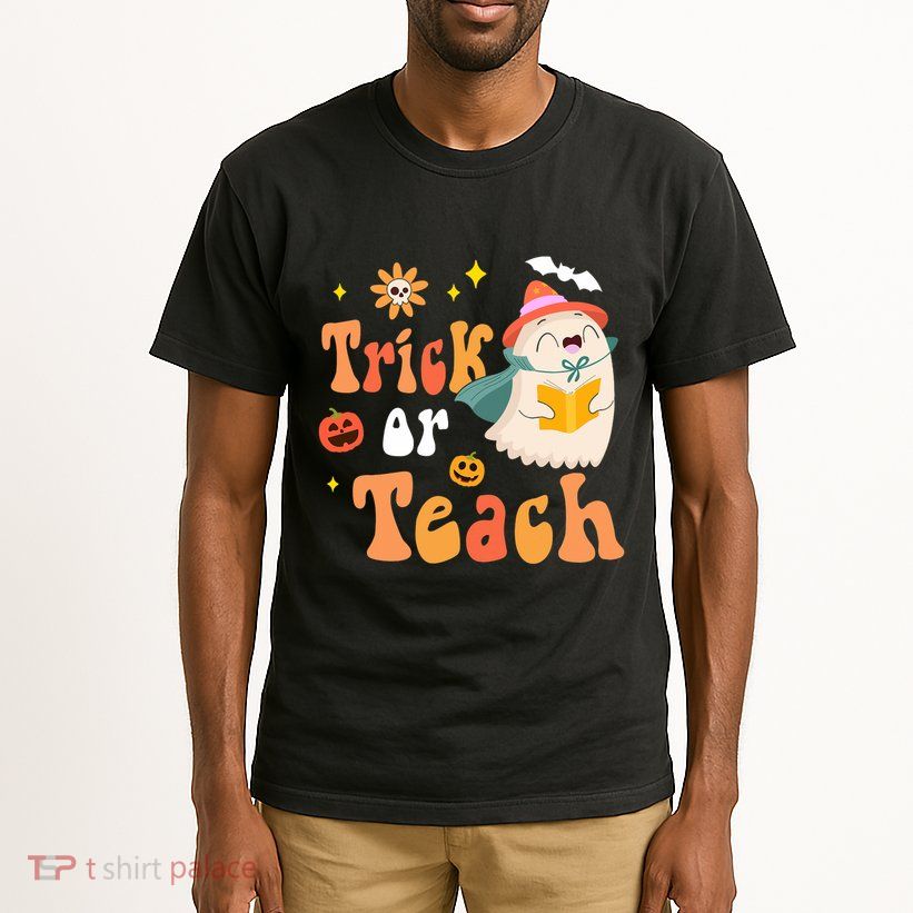 Groovy Halloween Trick Or Teach Floral Ghost Teacher Tall T-Shirt