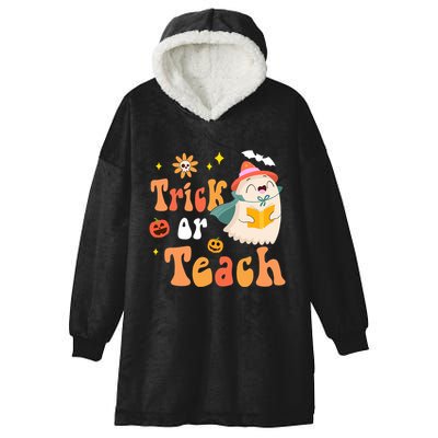 Groovy Halloween Trick Or Teach Floral Ghost Teacher Hooded Wearable Blanket