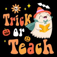 Groovy Halloween Trick Or Teach Floral Ghost Teacher Drawstring Bag