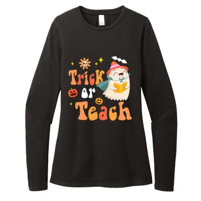 Groovy Halloween Trick Or Teach Floral Ghost Teacher Womens CVC Long Sleeve Shirt