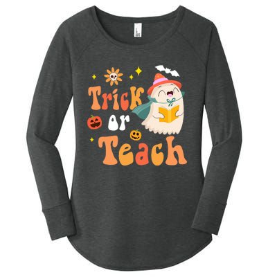 Groovy Halloween Trick Or Teach Floral Ghost Teacher Women's Perfect Tri Tunic Long Sleeve Shirt