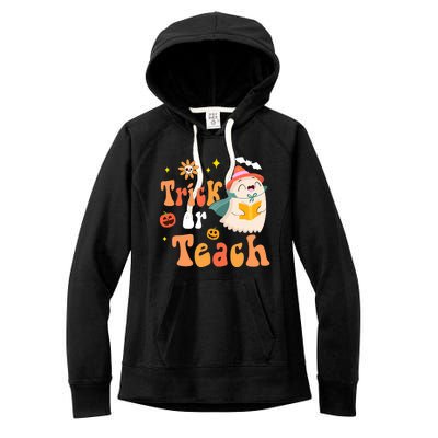 Groovy Halloween Trick Or Teach Floral Ghost Teacher Women's Fleece Hoodie