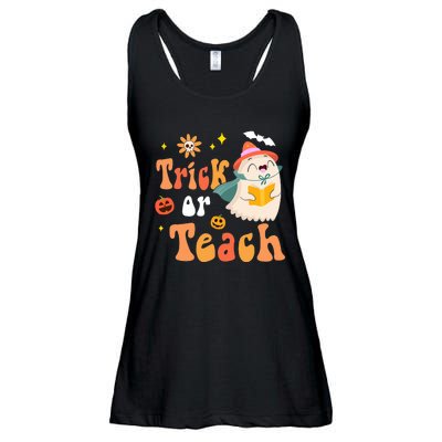 Groovy Halloween Trick Or Teach Floral Ghost Teacher Ladies Essential Flowy Tank