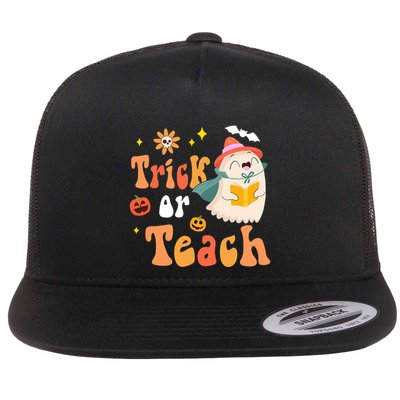 Groovy Halloween Trick Or Teach Floral Ghost Teacher Flatbill Hat