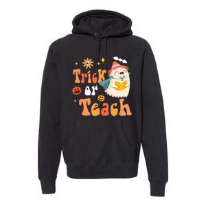 Groovy Halloween Trick Or Teach Floral Ghost Teacher Premium Hoodie