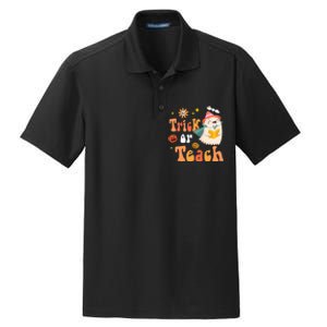 Groovy Halloween Trick Or Teach Floral Ghost Teacher Dry Zone Grid Polo