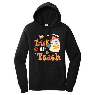 Groovy Halloween Trick Or Teach Floral Ghost Teacher Women's Pullover Hoodie