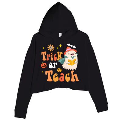 Groovy Halloween Trick Or Teach Floral Ghost Teacher Crop Fleece Hoodie