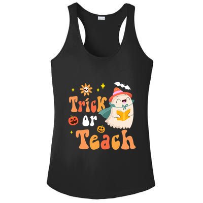 Groovy Halloween Trick Or Teach Floral Ghost Teacher Ladies PosiCharge Competitor Racerback Tank