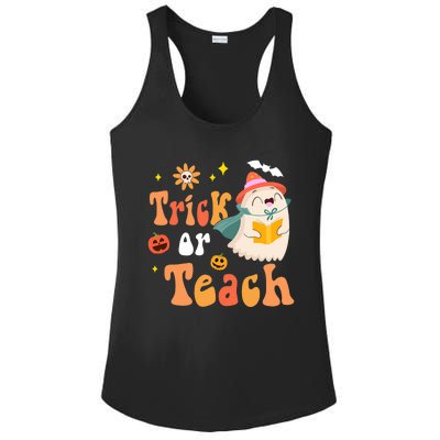 Groovy Halloween Trick Or Teach Floral Ghost Teacher Ladies PosiCharge Competitor Racerback Tank