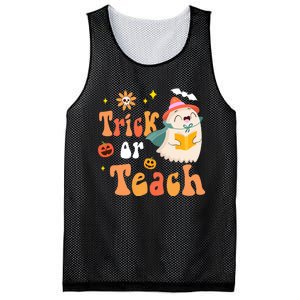 Groovy Halloween Trick Or Teach Floral Ghost Teacher Mesh Reversible Basketball Jersey Tank