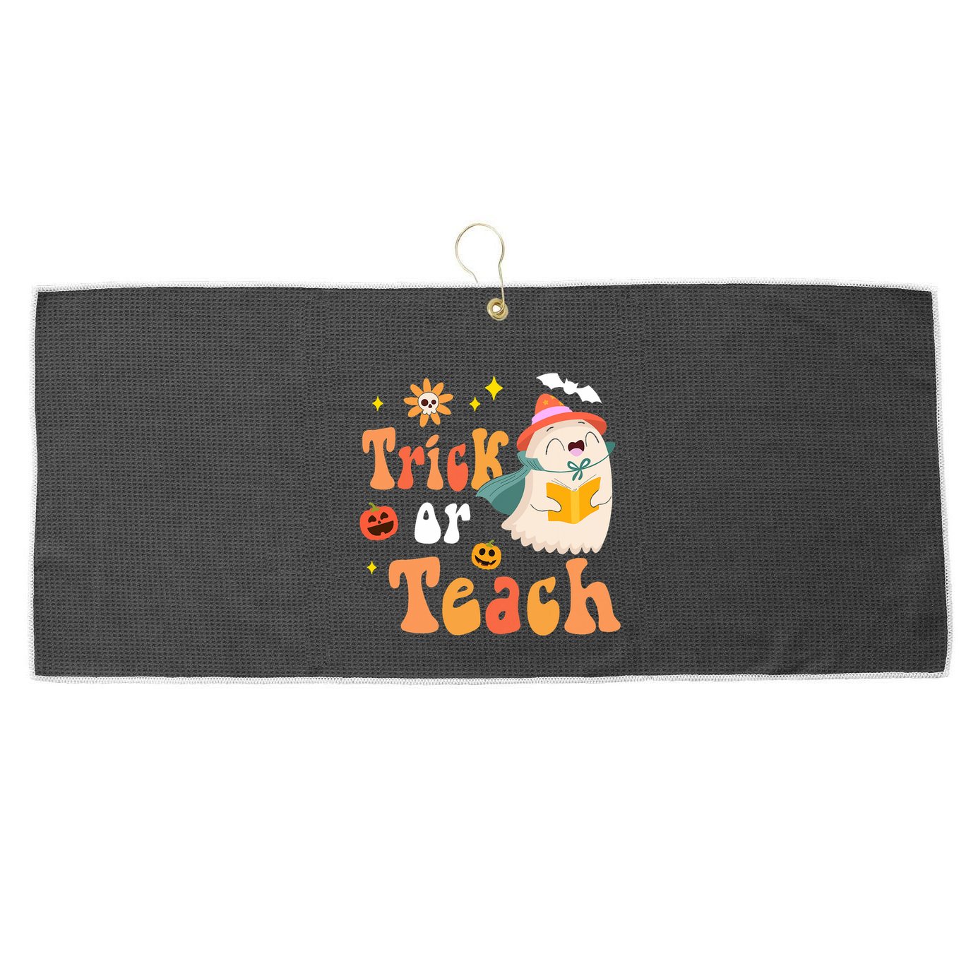 Groovy Halloween Trick Or Teach Floral Ghost Teacher Large Microfiber Waffle Golf Towel
