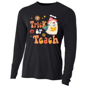 Groovy Halloween Trick Or Teach Floral Ghost Teacher Cooling Performance Long Sleeve Crew