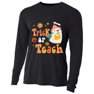 Groovy Halloween Trick Or Teach Floral Ghost Teacher Cooling Performance Long Sleeve Crew
