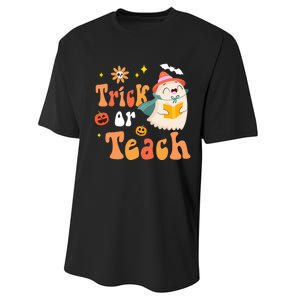 Groovy Halloween Trick Or Teach Floral Ghost Teacher Performance Sprint T-Shirt