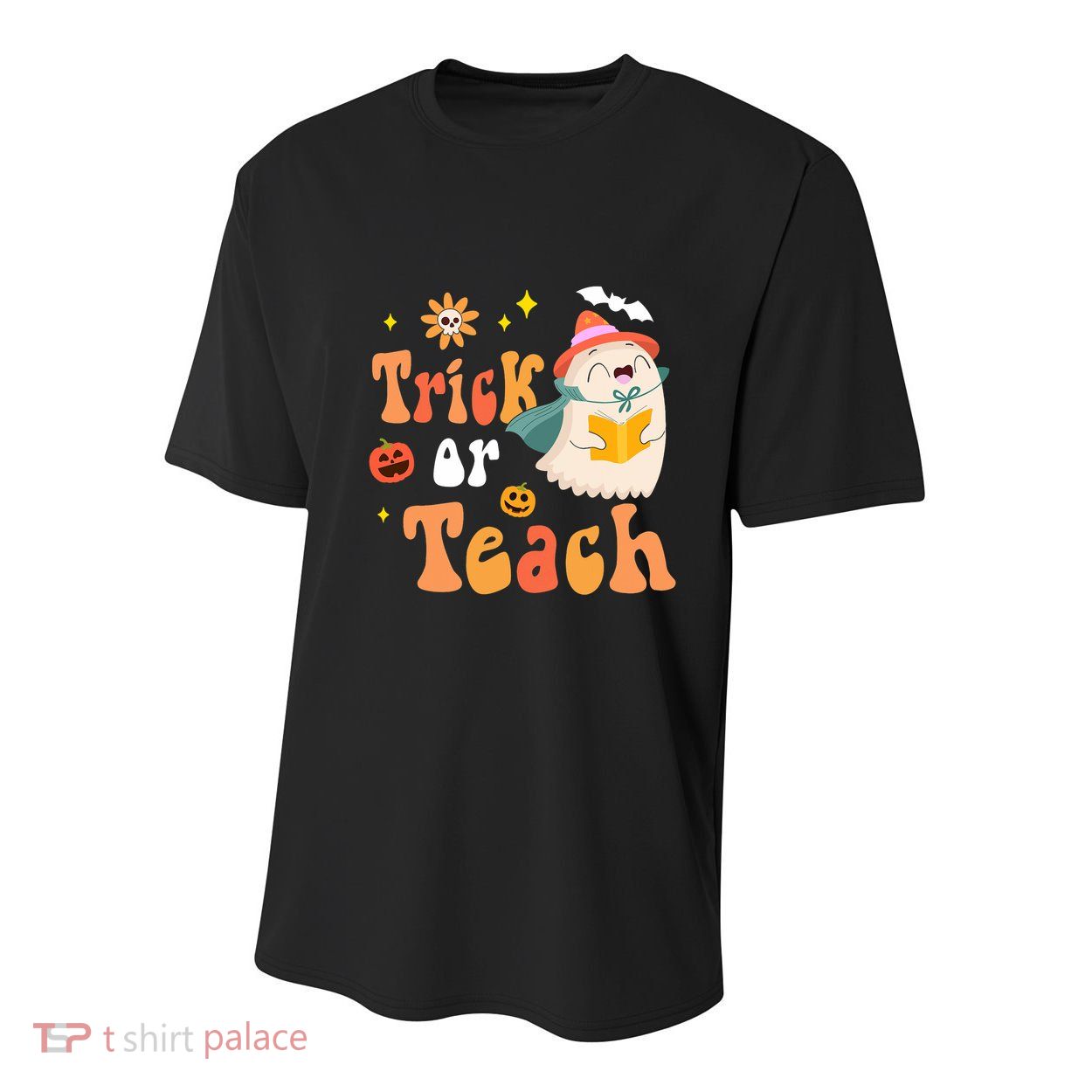 Groovy Halloween Trick Or Teach Floral Ghost Teacher Youth Performance Sprint T-Shirt