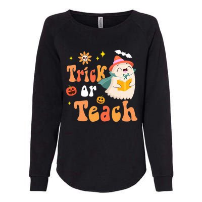 Groovy Halloween Trick Or Teach Floral Ghost Teacher Womens California Wash Sweatshirt