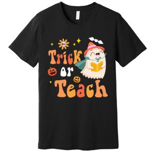 Groovy Halloween Trick Or Teach Floral Ghost Teacher Premium T-Shirt